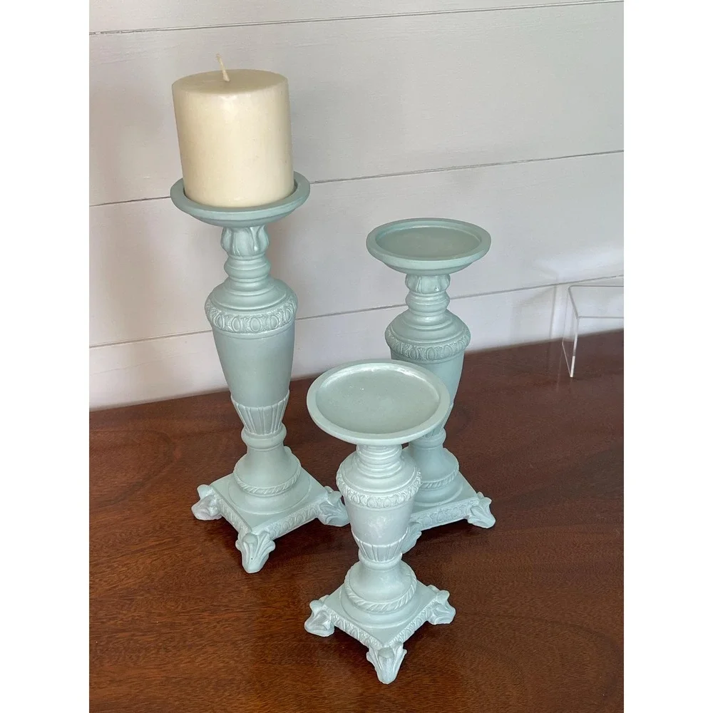 Set of 3 painted coastal ,cottage core, farmhouse, candle holders statement